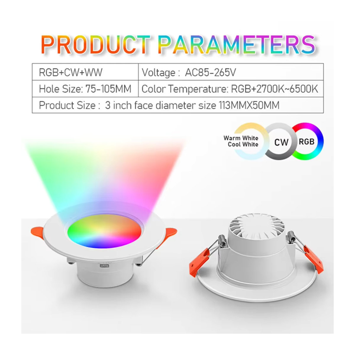 VKTECH Smart LED Downlight RGB App-Steuerung dimmbar 15W Bunt - Bild 3