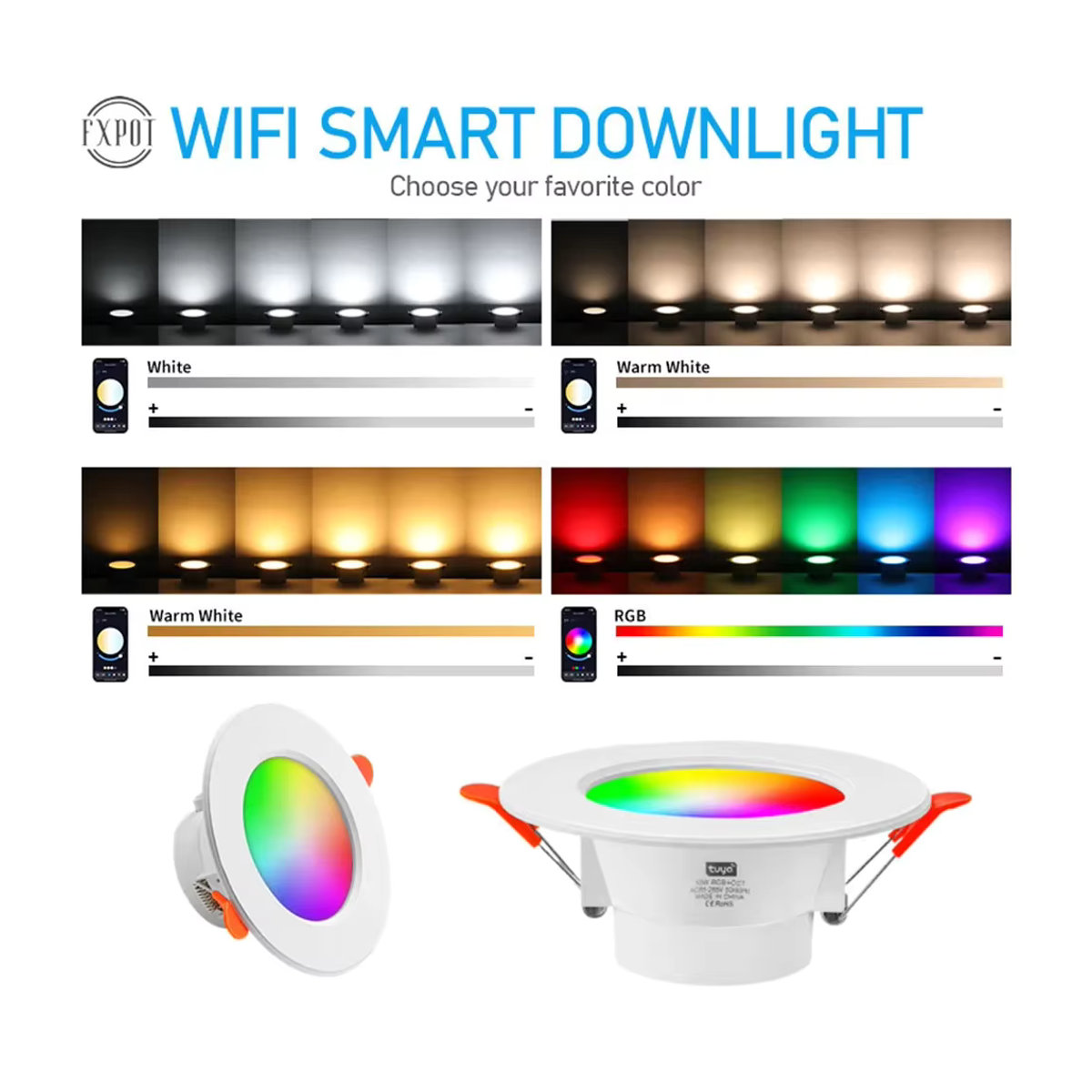 VKTECH Smart LED Downlight RGB App-Steuerung dimmbar 15W Bunt - Bild 4