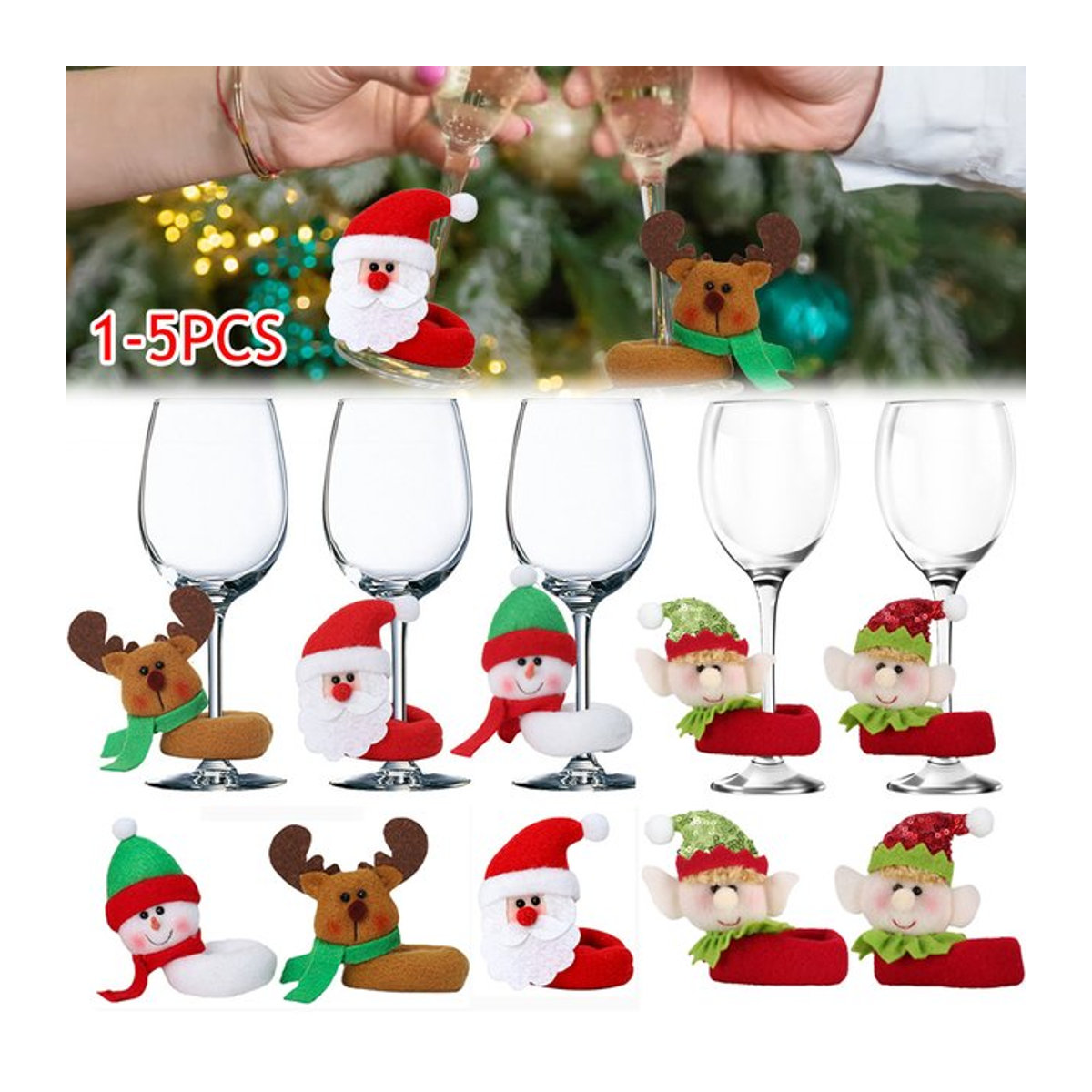 VKTECH Weihnachts Weinbecher-Dekoration mit Ring-Karte in Mehrfarbig - Bild 1