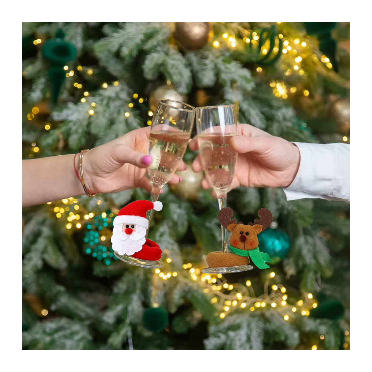 VKTECH Weihnachts Weinbecher-Dekoration mit Ring-Karte in Mehrfarbig - Bild 3