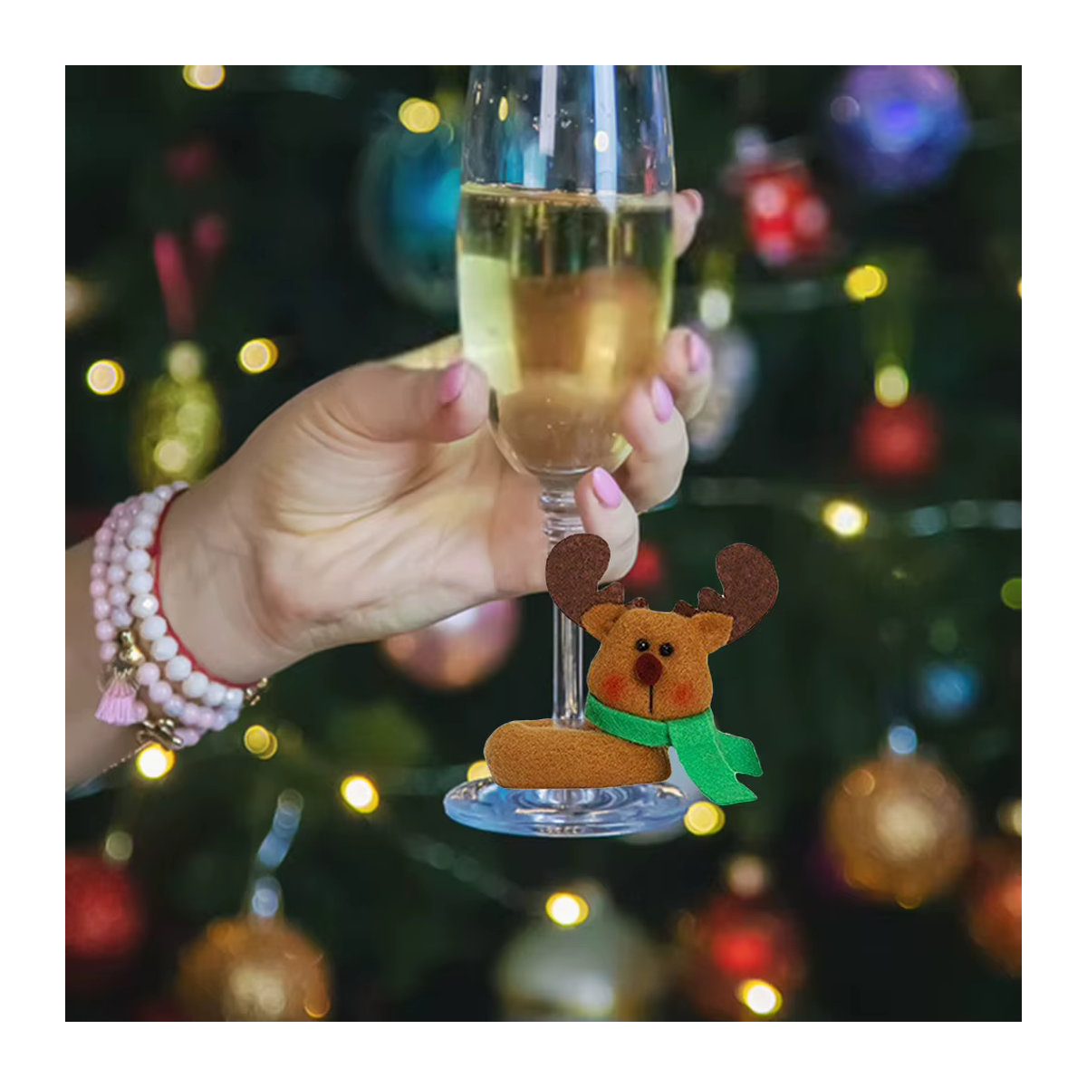 VKTECH Weihnachts Weinbecher-Dekoration mit Ring-Karte in Mehrfarbig - Bild 5
