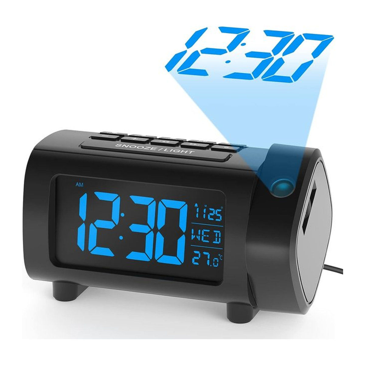 VOCOO Digitaler Projektionswecker mit Radio Funktion und Snooze Modus in Schwarz - Bild 1