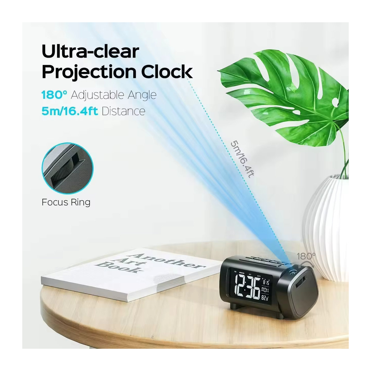 VOCOO Digitaler Projektionswecker mit Radio Funktion und Snooze Modus in Schwarz - Bild 2