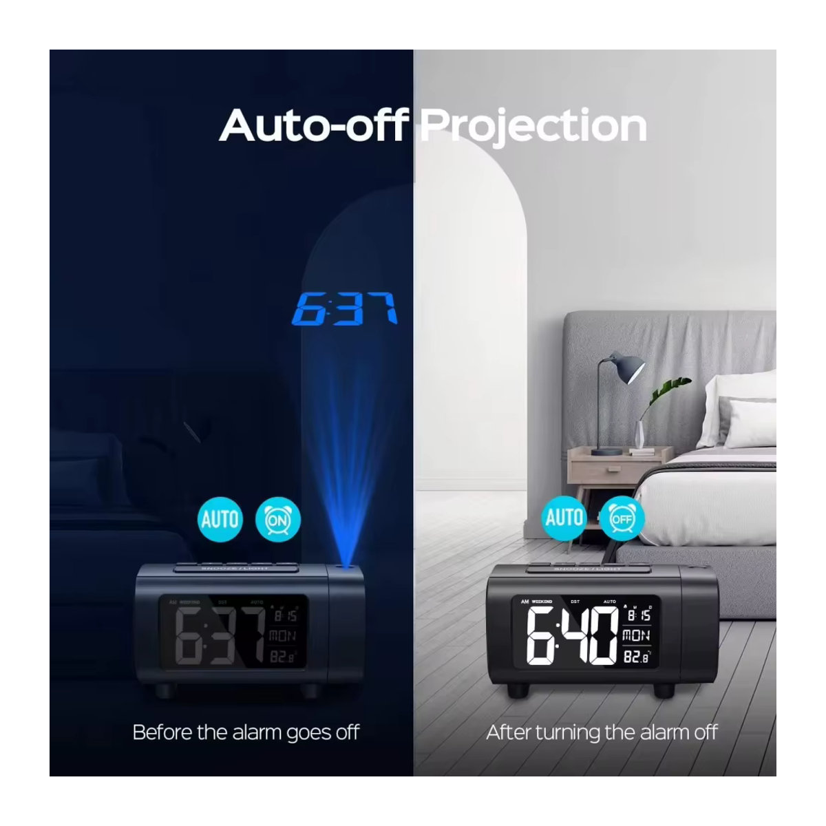 VOCOO Digitaler Projektionswecker mit Radio Funktion und Snooze Modus in Schwarz - Bild 3