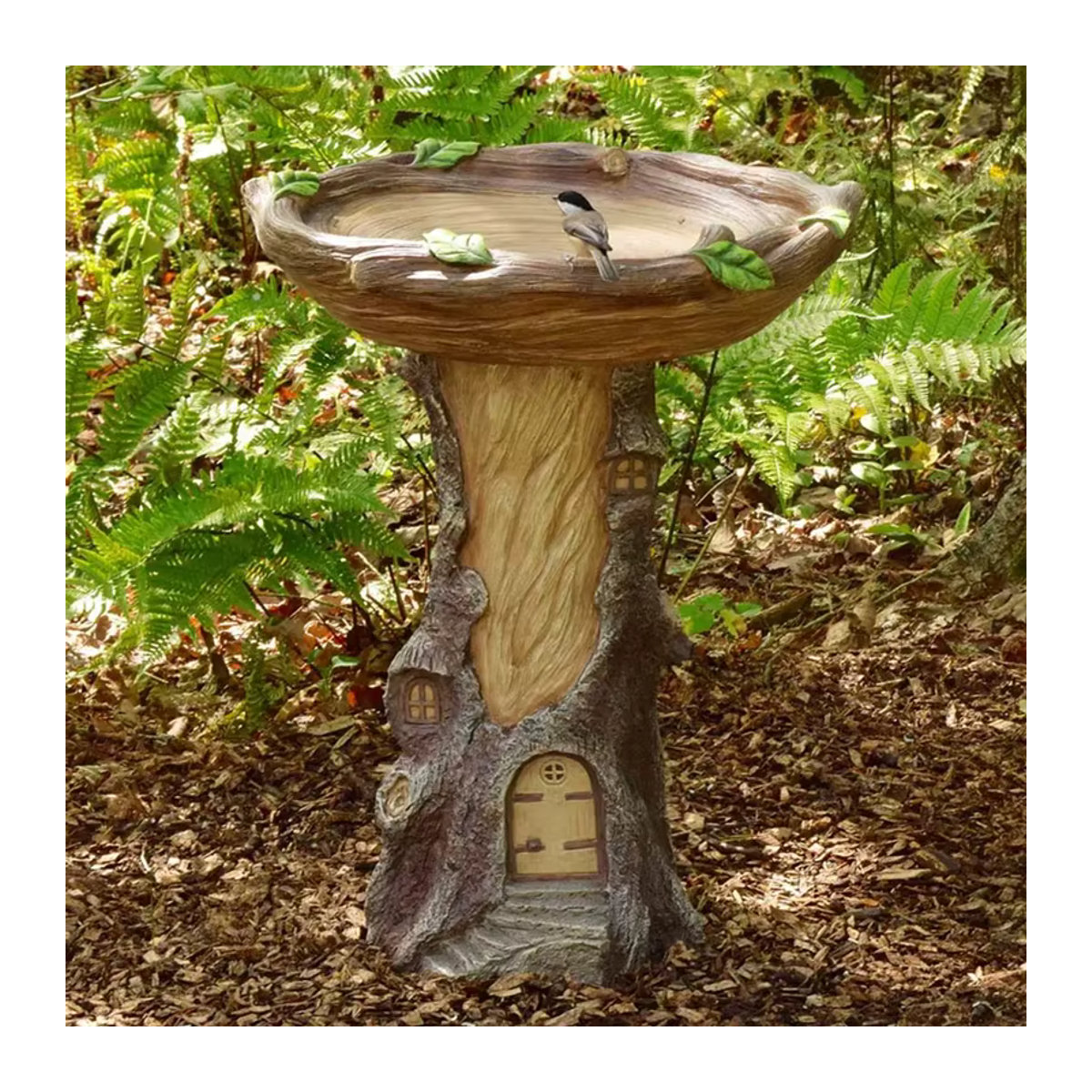 Vogelbad in Holzoptik aus Harz mit Rosen-Dekor für deinen Garten und dein Haus - Bild 4