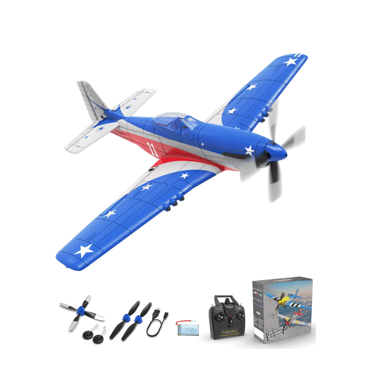 Volantex P51D Mustang RC Flugzeug 2,4 GHz 4CH RTF Warbird mit One-Key-Kunstflug, mehrfarbig, Spannweite: 400 mm - Bild 7