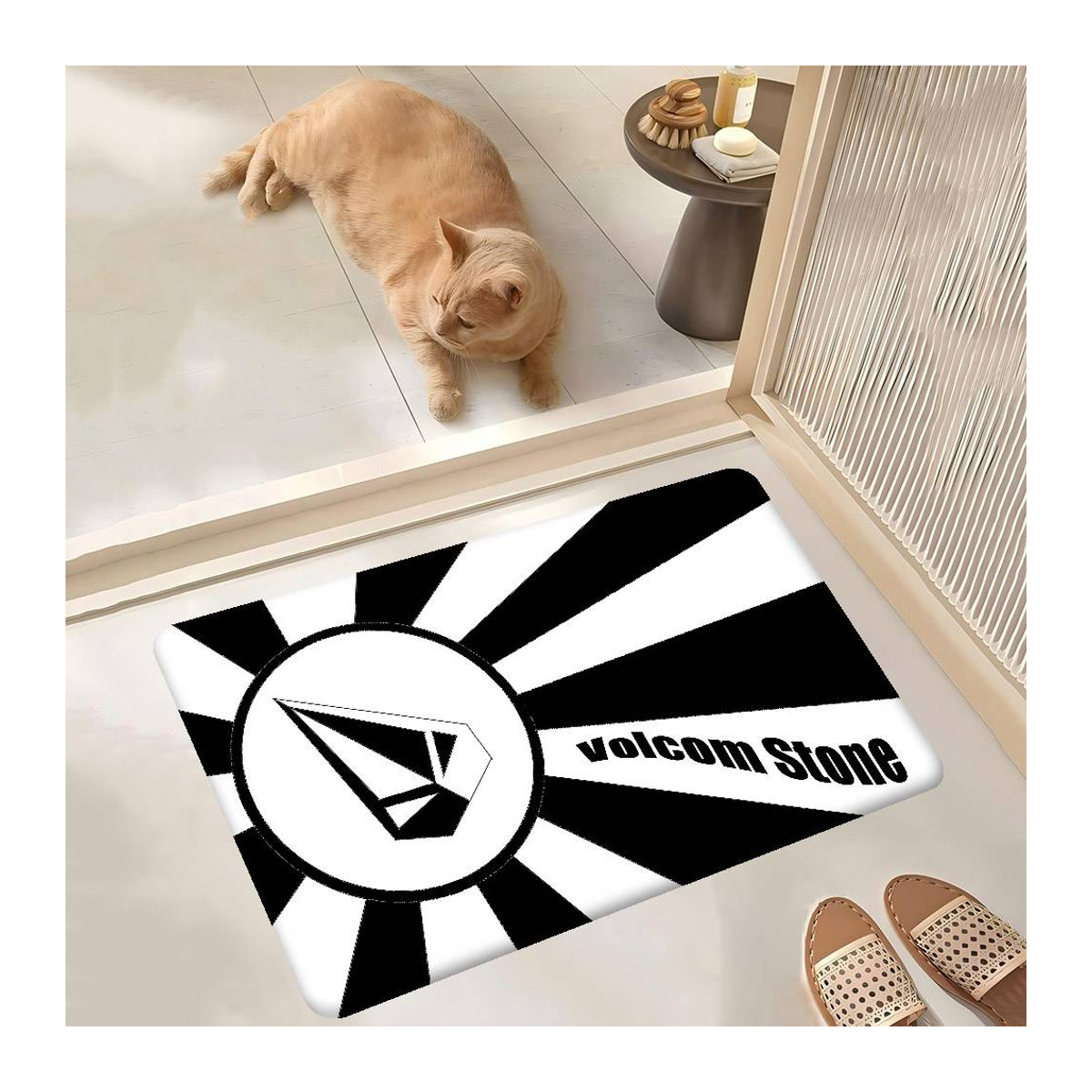 Volcoms Logo Fußmatte aus Vliesstoff in Schwarz-Weiß, B/T: 60 x 40 cm - Bild 1
