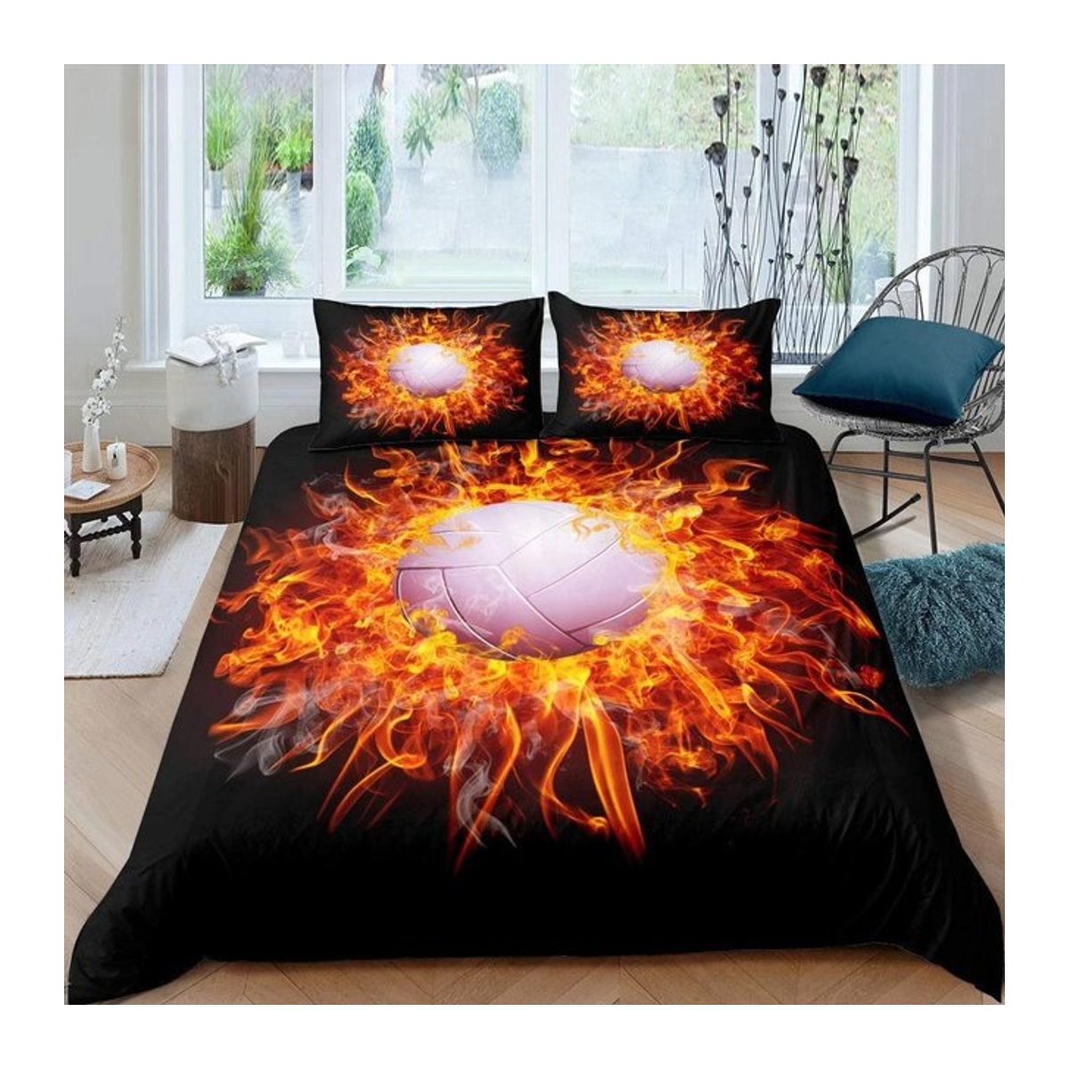 Volleyball Bettwäsche Set mit Feuer und Wasser Design, 2-teiliges Polyester Bettbezug Set für Jungen und Mädchen, Multicolor, B/H: 70 x 133 cm - Bild 1