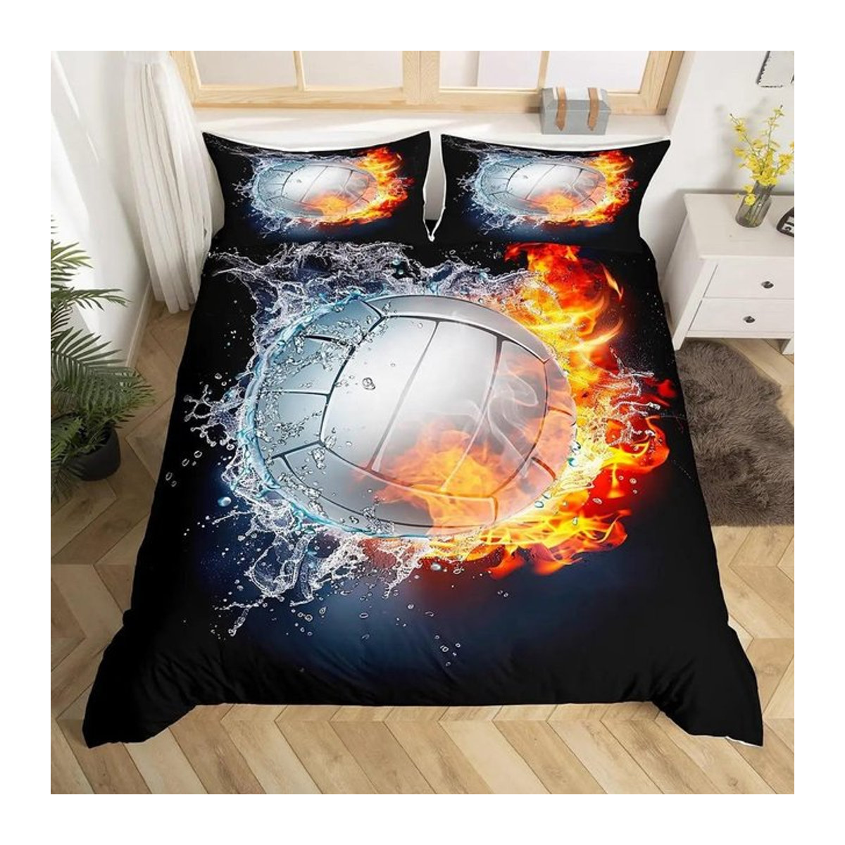 Volleyball Bettwäsche Set mit Motiv für Jungen und Teenager, Schwarz, B/H: 135 x 200 cm, 3-teilig - Bild 1