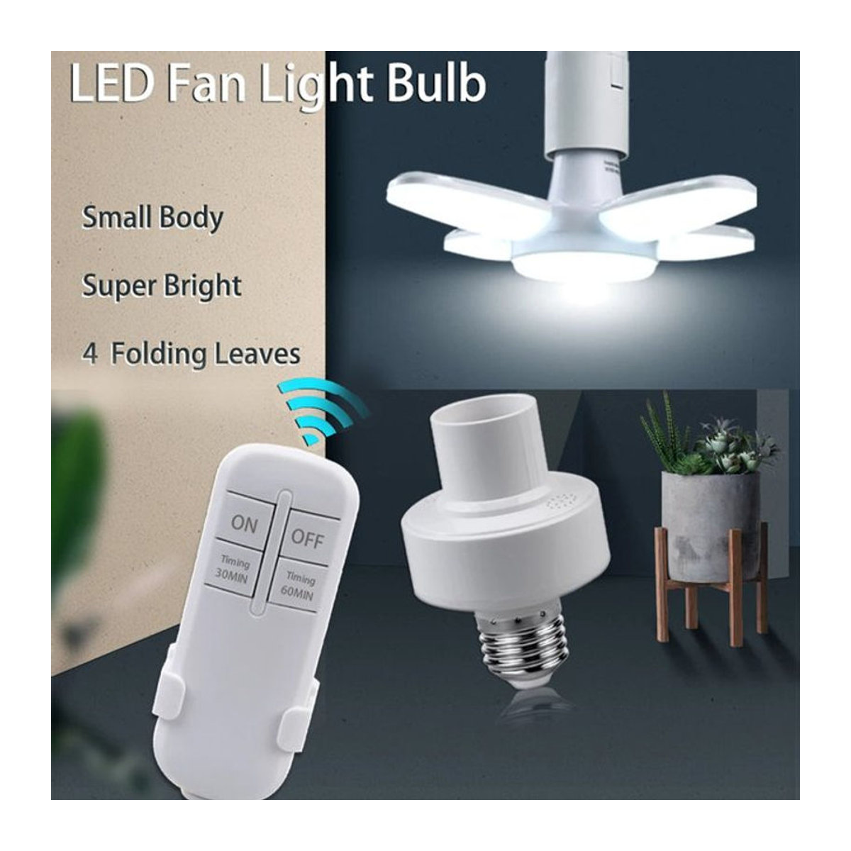 VooVoo Faltbare LED-Ventilatorlampe mit E27 Sockel, 28W, Weiß, Modern mit Fernbedienung und Timing-Funktion - Bild 1