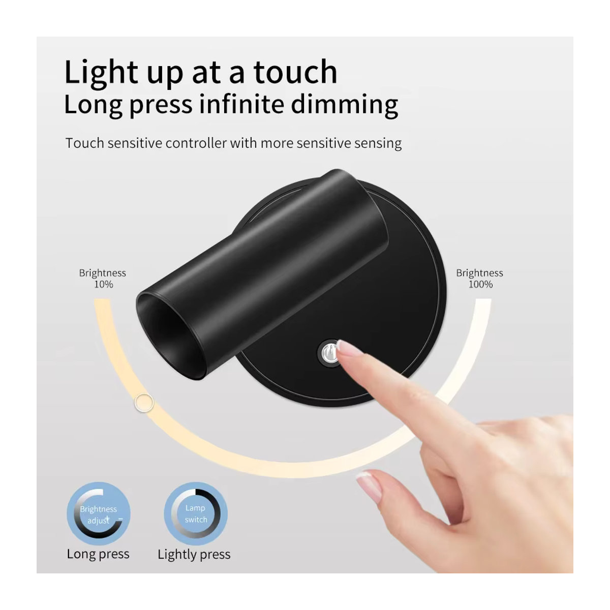 VooVoo LED-Nachtlicht in Schwarz mit Touch-Schalter und 3 Lichtfarben, USB wiederaufladbare moderne Wandleuchte für dein Schlafzimmer - Bild 2