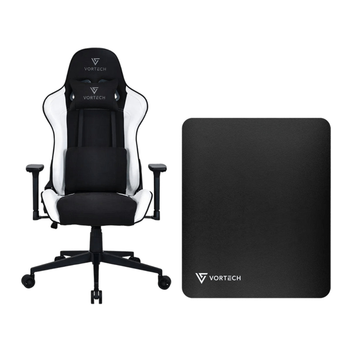 Vortech Essential Gaming-Stuhl in Weiß und Vortech Bodenschutzmatte in Schwarz - Bild 1