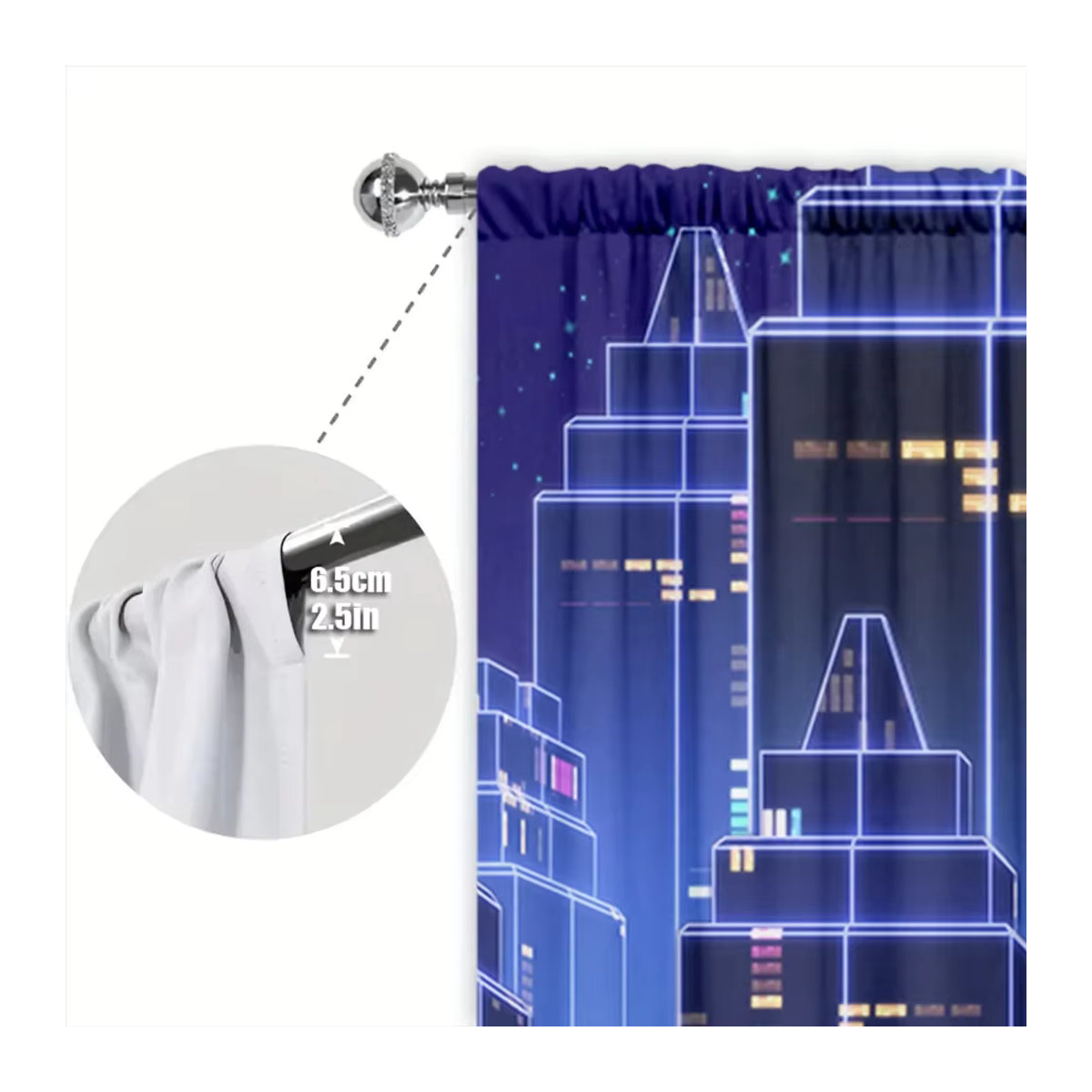 VOZMIO 2er-Set Vorhang mit Neon-Stadt-Print in Blau für Wohnzimmer, Schlafzimmer und Büro - Bild 5