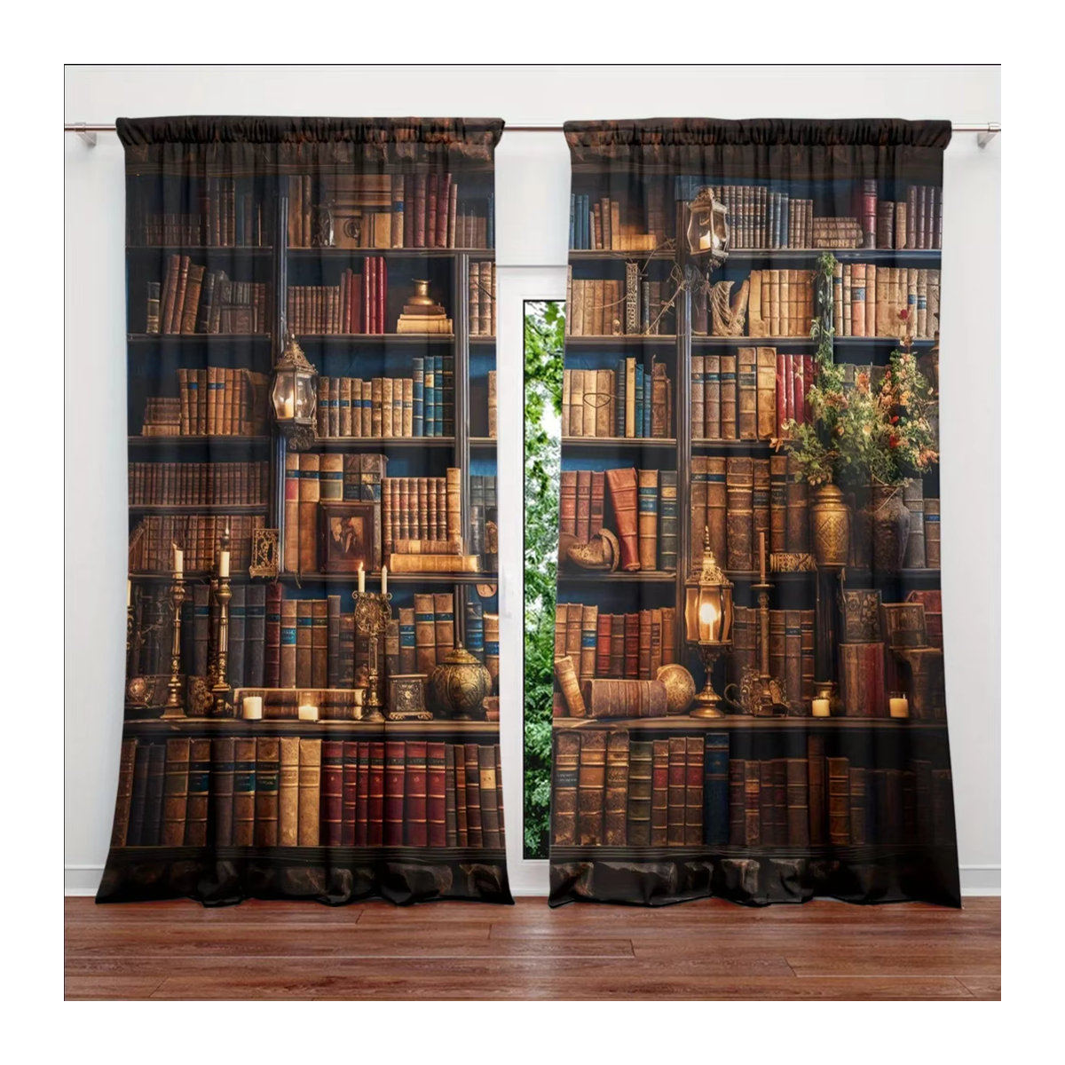 VOZMIO 2er Set Vorhänge mit Mittelalter-Bücherregal-Print, mehrfarbig, Fensterbehandlung mit Stangentasche für Wohnzimmer, Schlafzimmer, Büro oder Küche - Bild 3