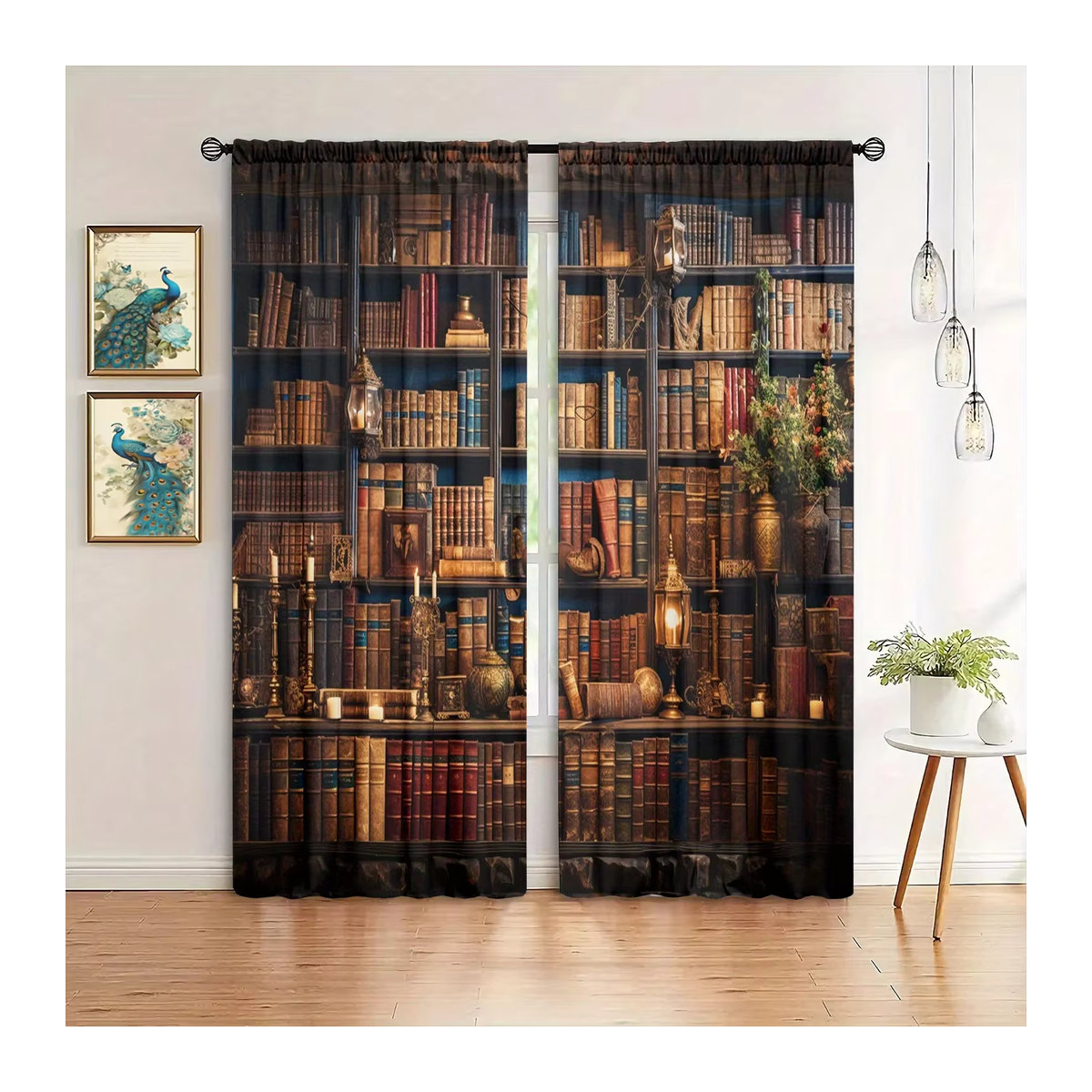 VOZMIO 2er Set Vorhänge mit Mittelalter-Bücherregal-Print, mehrfarbig, Fensterbehandlung mit Stangentasche für Wohnzimmer, Schlafzimmer, Büro oder Küche - Bild 4
