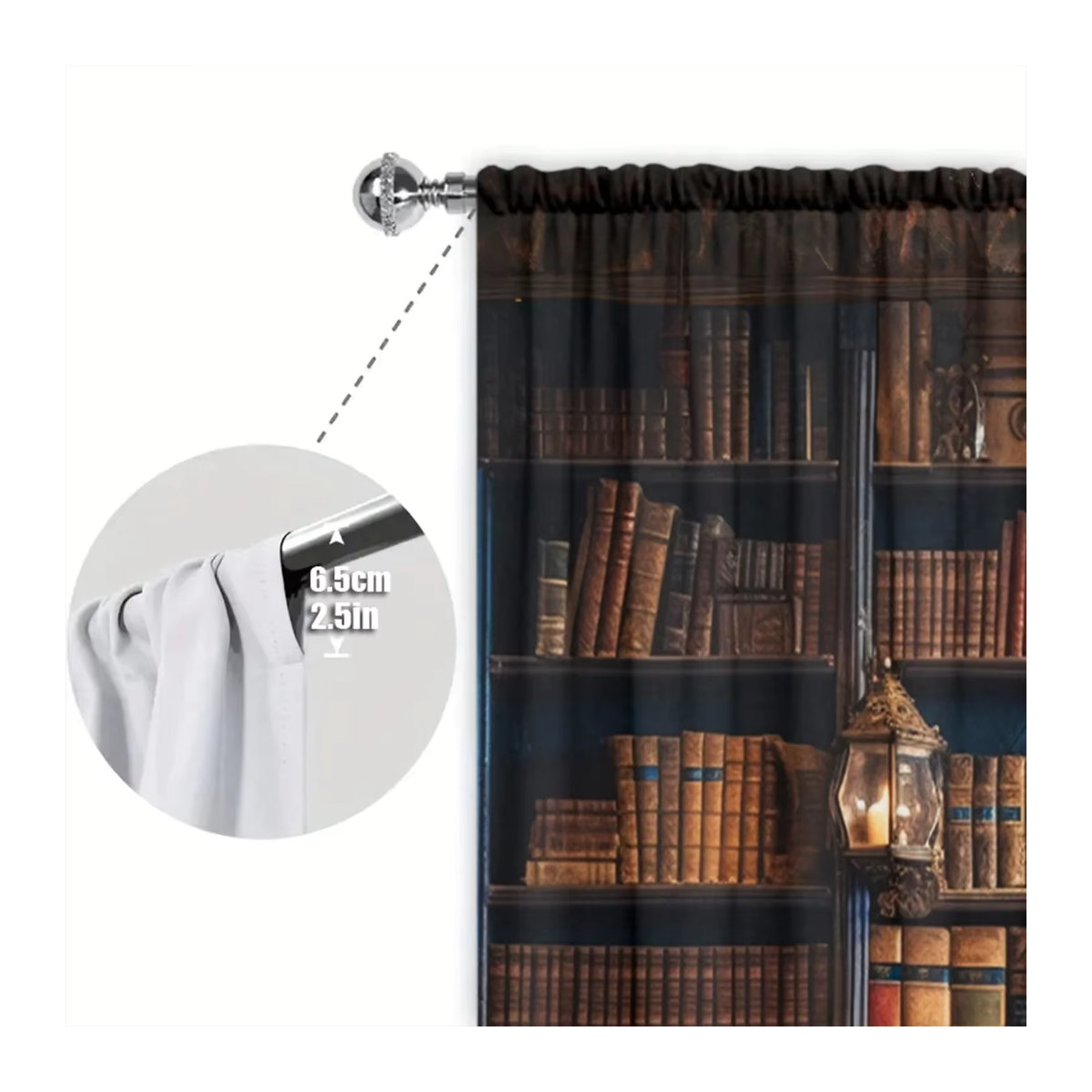 VOZMIO 2er Set Vorhänge mit Mittelalter-Bücherregal-Print, mehrfarbig, Fensterbehandlung mit Stangentasche für Wohnzimmer, Schlafzimmer, Büro oder Küche - Bild 5
