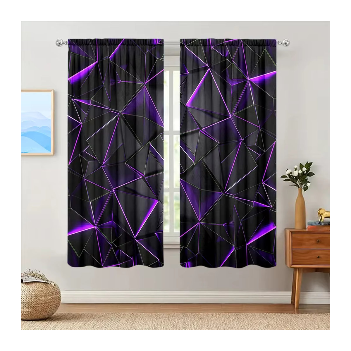 VOZMIO Vorhang Set mit lila unregelmäßiger Geometrie für Schlafzimmer, Büro, Küche und Wohnzimmer, 2 Stück - Bild 4