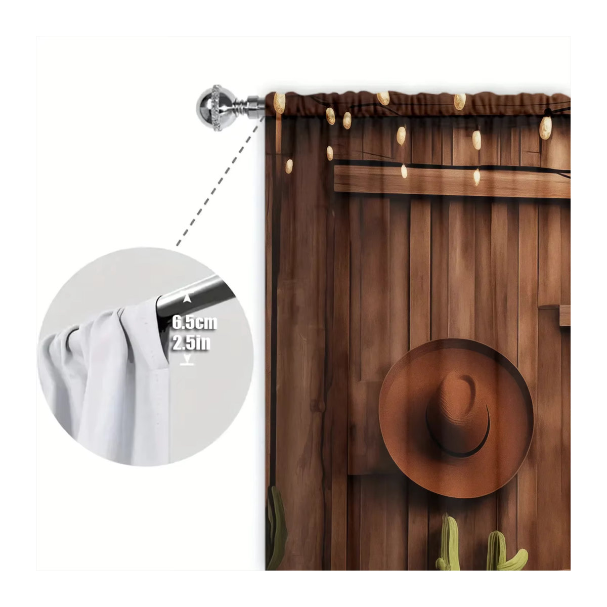 VOZMIO Vorhang Set mit Scheunen-Print in Braun, 2 Stück Fensterbehandlung mit Stangentaschen für Wohnzimmer, Küche und Schlafzimmer - Bild 6