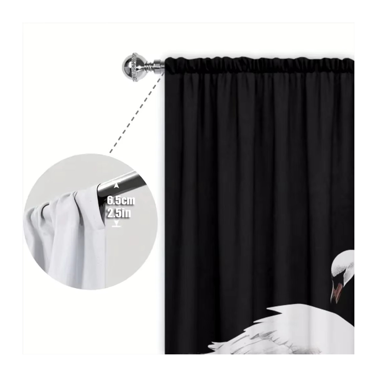 VOZMIO Vorhang Set mit Schwan-Print in Schwarz-Weiß für Wohnzimmer, Schlafzimmer und Büro - Bild 5