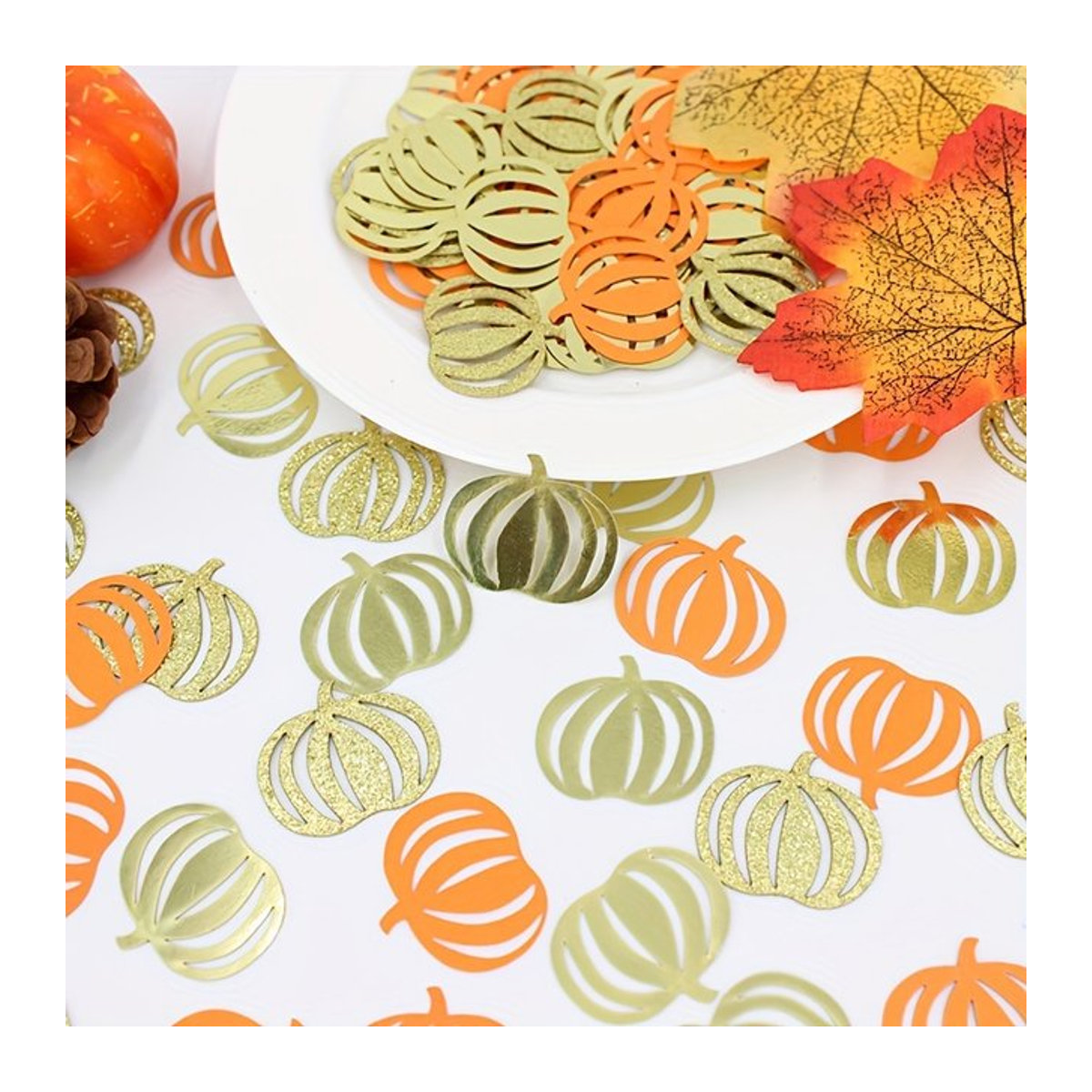 VRISE Herbst Kürbis Konfetti aus Papier in Orange für Halloween, Thanksgiving, Hochzeit und Geburtstag, 100 Stück - Bild 1