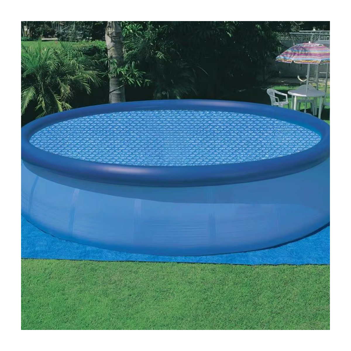 waasoscon Solar-Pool-Abdeckung in Blau mit Blasen zur Wärmespeicherung und Verdunstungsreduzierung - Bild 2