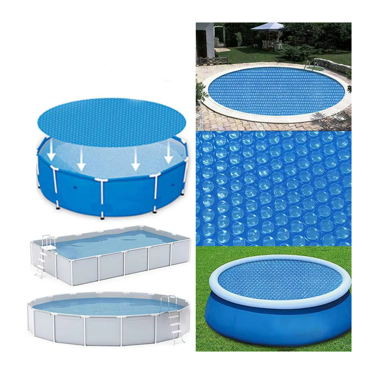 waasoscon Solar-Pool-Abdeckung in Blau mit Blasen zur Wärmespeicherung und Verdunstungsreduzierung - Bild 3