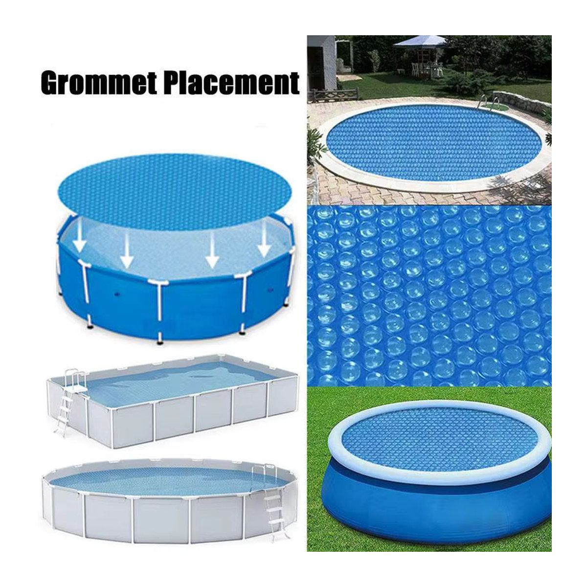 Waasoscon Solar Pool Abdeckung in Blau mit wärmeisolierenden Luftblasen für Bodenpools und Whirlpools - Bild 3