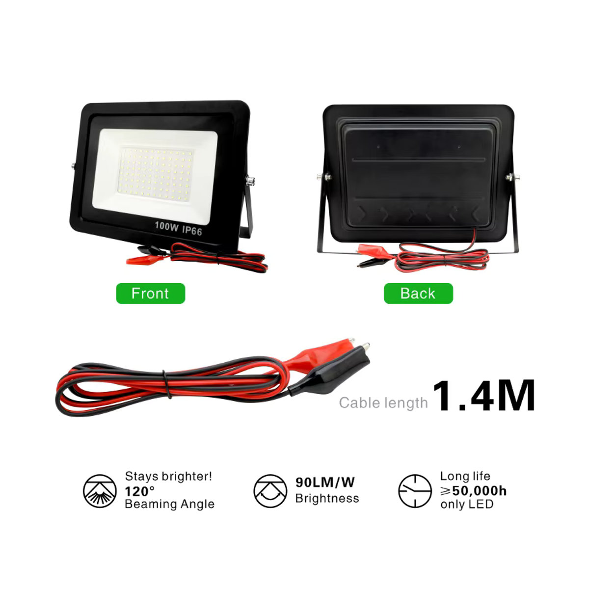WAHYUE LED Außenstrahler IP66 Wasserdicht DC12V Flutlicht in Schwarz - Bild 2