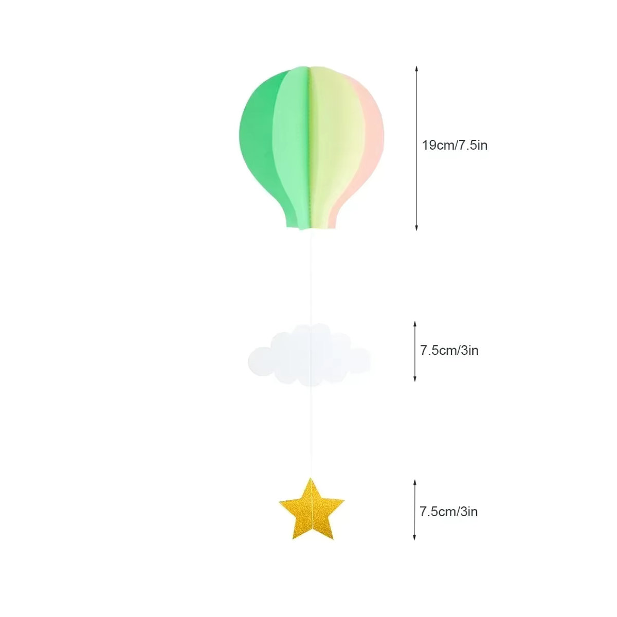 WakaParty 3D Papiergirlande mit Heißluftballon, Wolken und Sternen in Multicolor zum Aufhängen für Babyparty und Kindergeburtstag - Bild 1