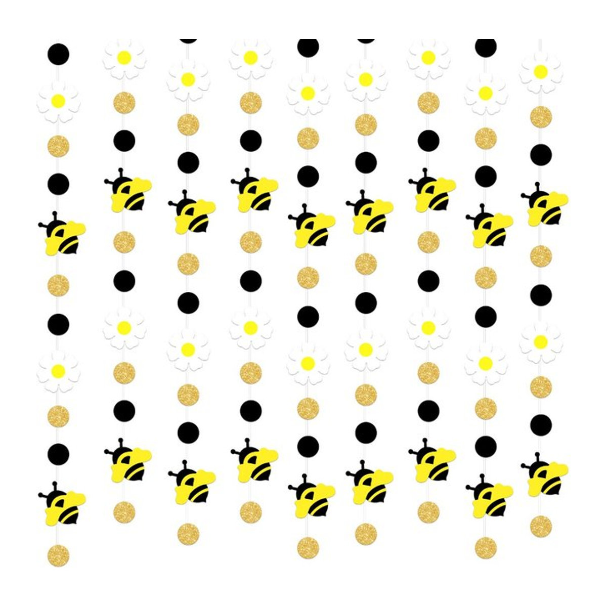 WakaParty Bienenvorhang aus Papier mit Honigbienen und Gänseblümchen in Gelb als Hängegirlande für Babyparty und Geburtstag - Bild 1