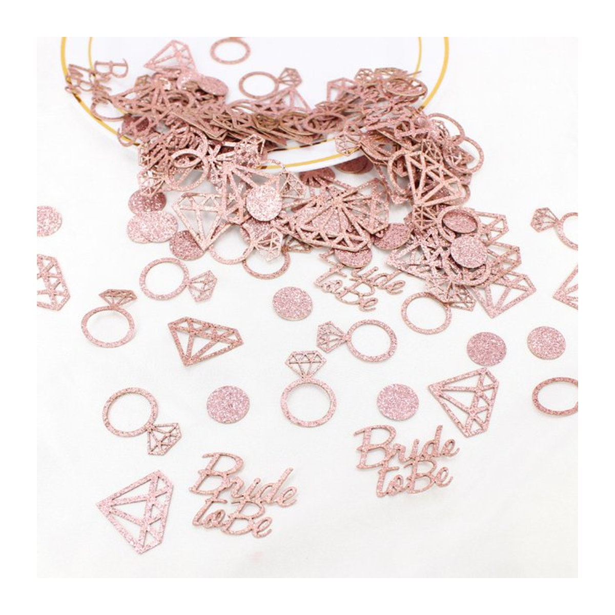 WakaParty Tisch-Konfetti in Form von glitzernden Diamantringen, Rosa, 100 Stück - Bild 1