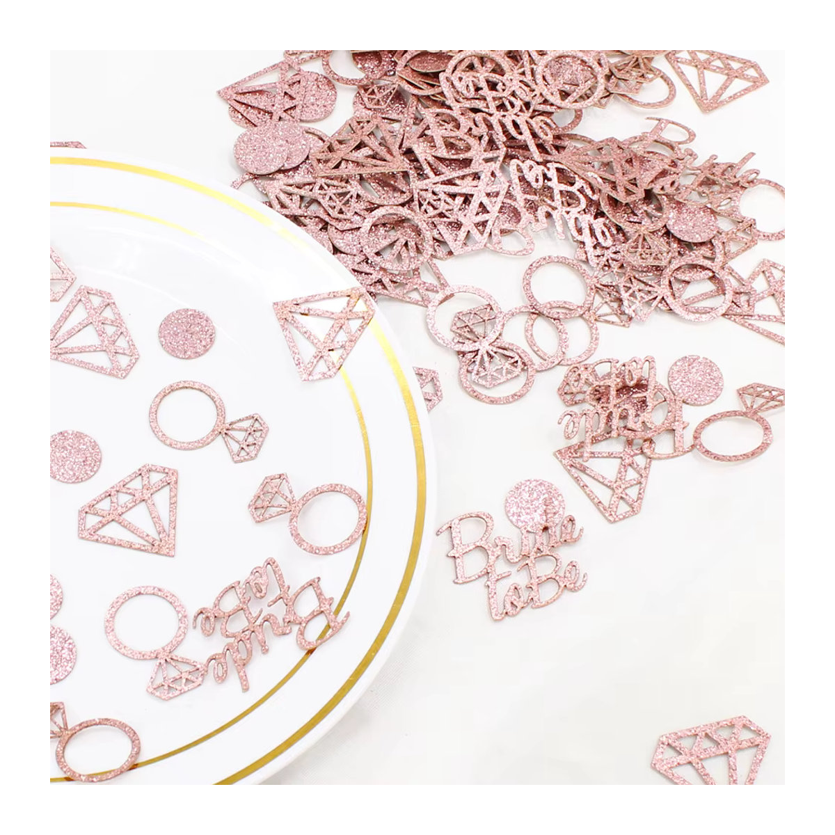WakaParty Tisch-Konfetti in Form von glitzernden Diamantringen, Rosa, 100 Stück - Bild 2