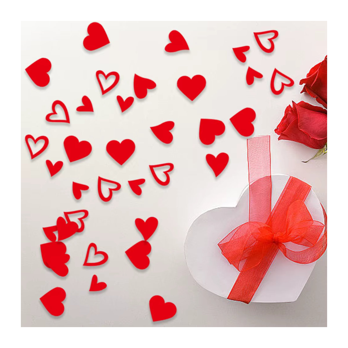 WakaParty Tischkonfetti in Herzform aus Papier, 100-teiliges Set, Rot, Unregelmäßige Herzen für Valentinstag, Hochzeit und Partydekoration - Bild 3