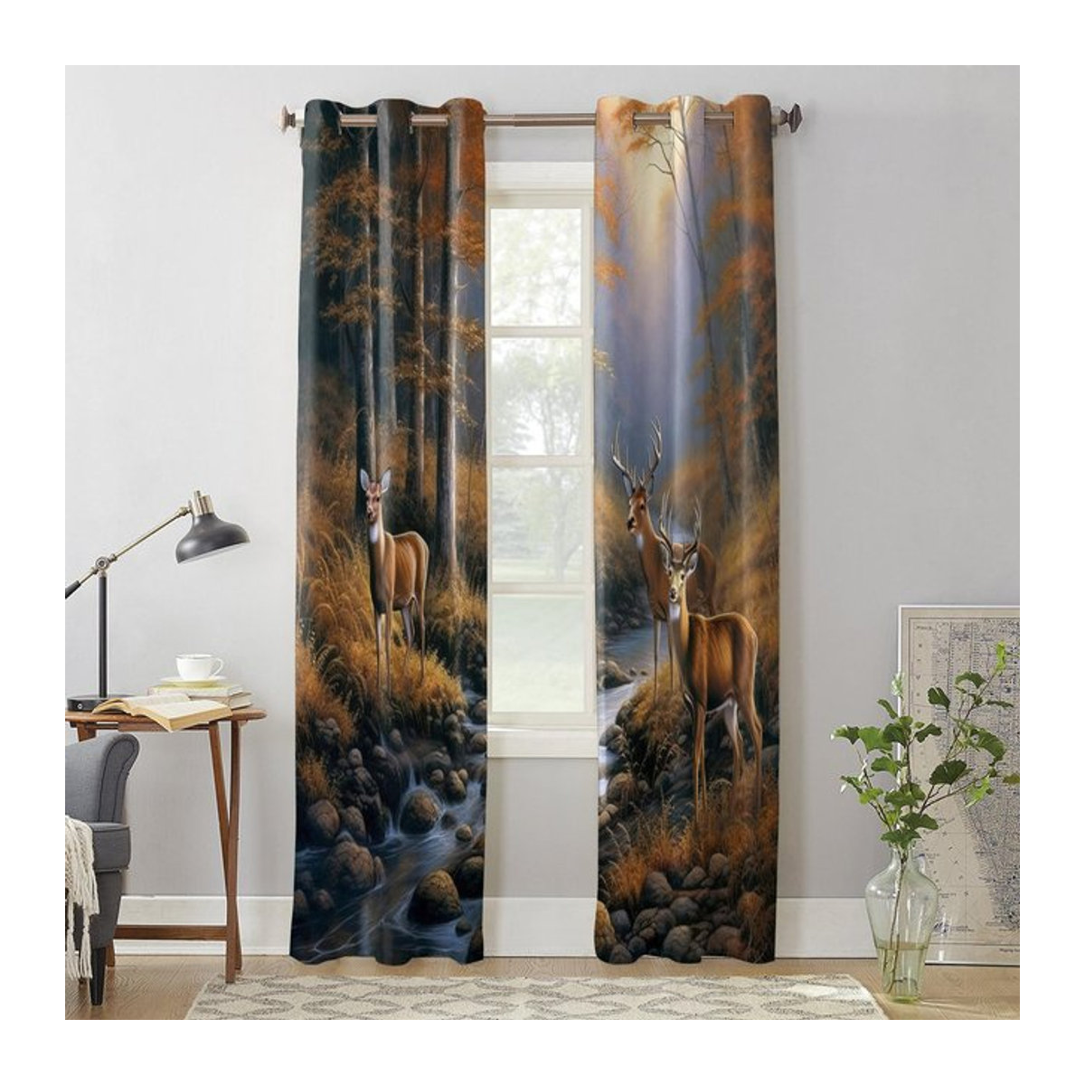 Wald Hirschbach Vorhänge für Schlafzimmer und Wohnzimmer, halbtransparent, B: 135 cm, H: 60 cm - Bild 1
