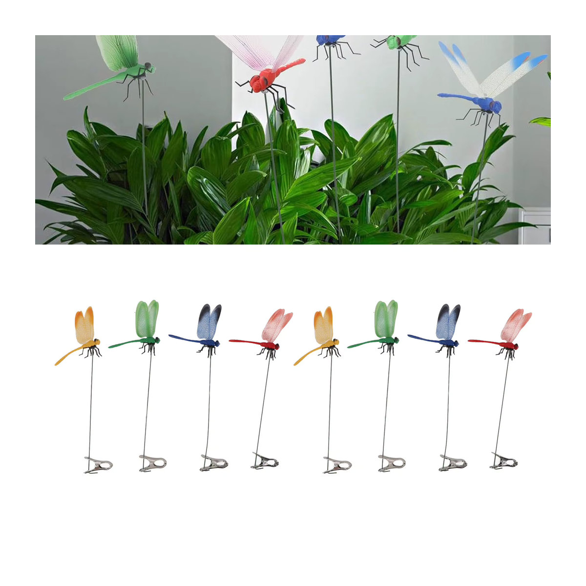 WALFRONT Deko-Libellen Clips aus Kunststoff, mehrfarbig, wetterfeste Gartenornamente für Patio und Heimdeko - Bild 2