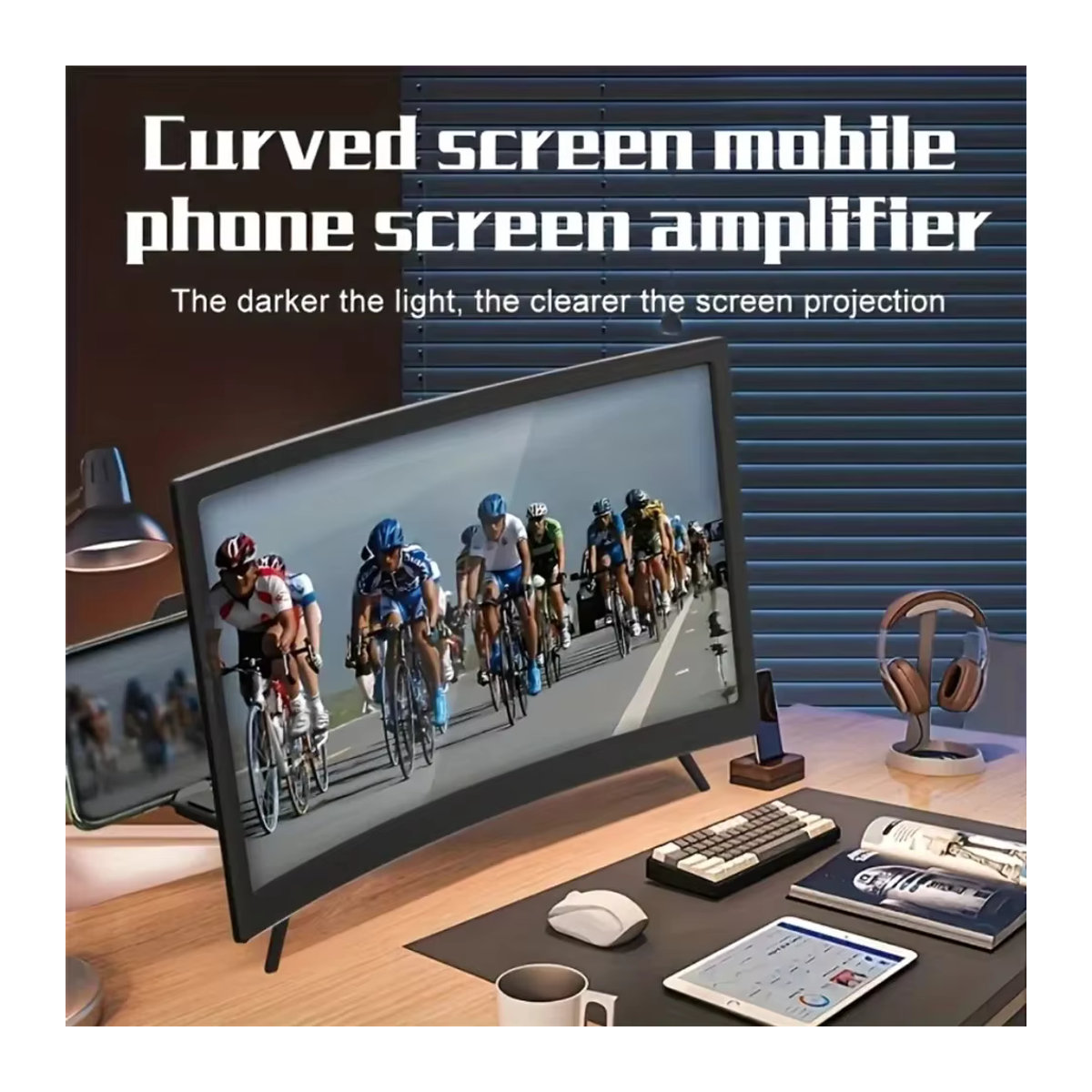 WALKESEN 3D-HD-Lupe 12-Zoll-Großbildverstärker mit gebogenem Bildschirm für Smartphones in Schwarz und Weiß - Bild 3