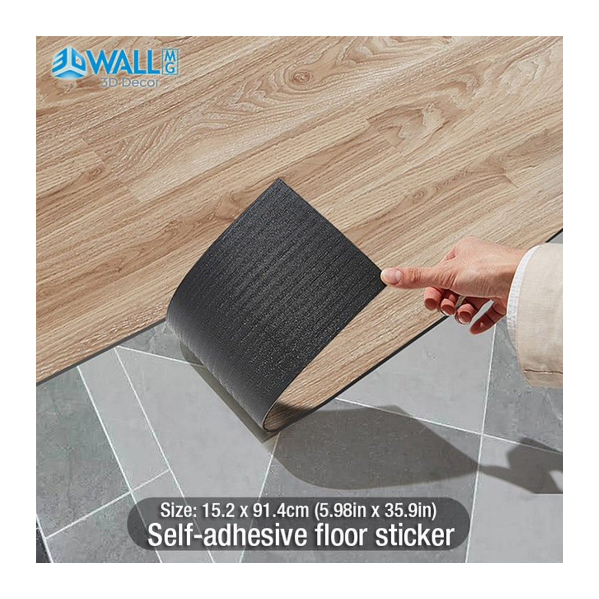 WALLMG 3D Bodenaufkleber Holzmaserung in Braun, wasserdichter und verschleißfester selbstklebender Wand- und Bodenaufkleber im skandinavischen Design, B: 91,4 cm x H: 91 cm - Bild 1