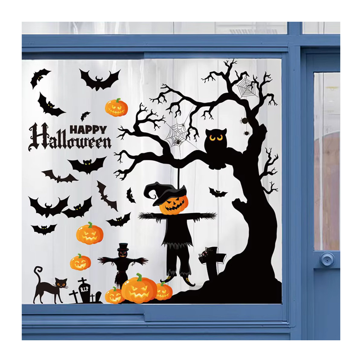 Wanda uf Halloween Fenster Aufkleber Set mit Skeletten, Kürbissen, Spinnen, Fledermäusen, Geistern und Hexen in Mehrfarbig zur Spukhaus Dekoration - Bild 2