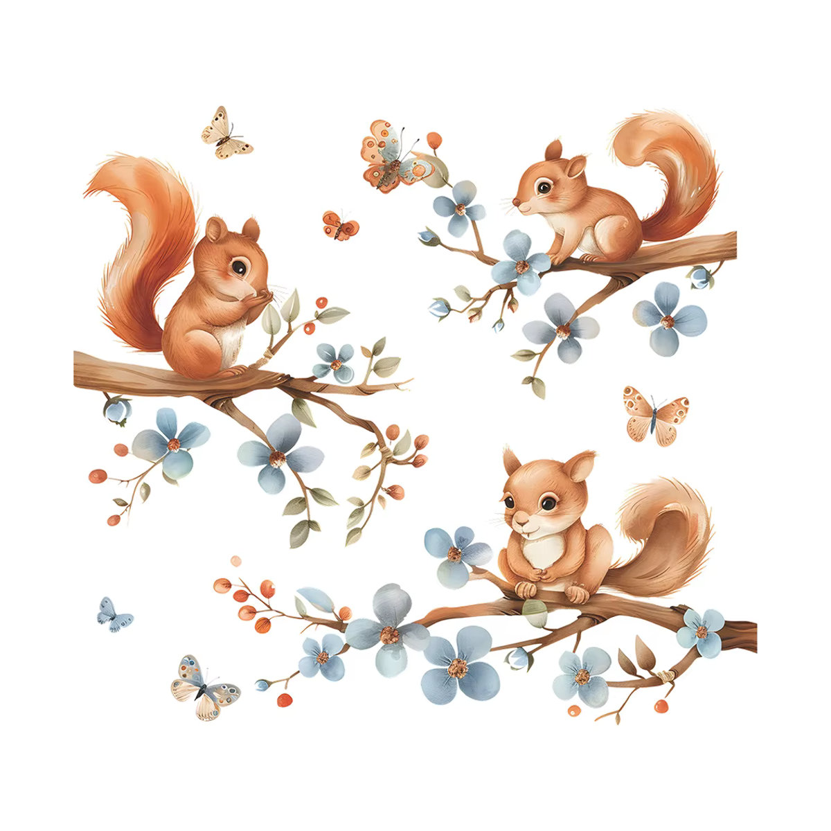Wandaufkleber Eichhörnchen am Baum im Cartoon-Design aus PVC für Kinderzimmer und Wohnzimmer - Bild 3
