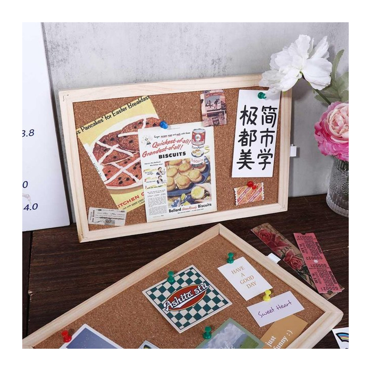 Wandbehang aus Kork und Holz in Braun als Message Board für Home Office und Schule - Bild 1