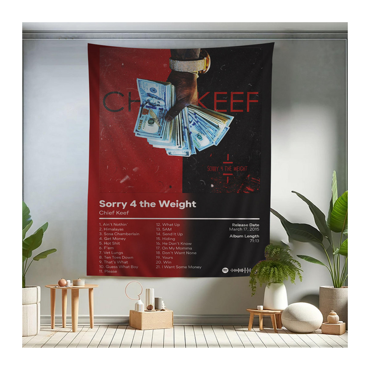 Wandbehang Chef Keef Cartoon Tapisserie im Pop Rap Musik Stil für Wohnkultur und Science Fiction Dekoration, Breite: 90 cm, Höhe: 90 cm - Bild 1