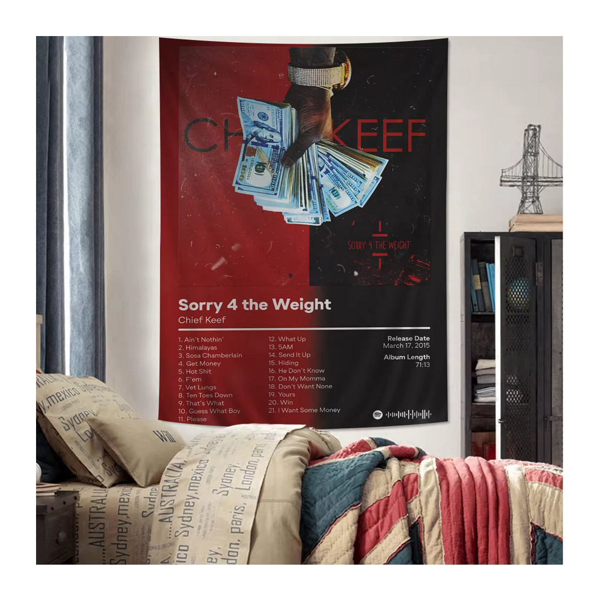 Wandbehang Chef Keef Cartoon Tapisserie im Pop Rap Musik Stil für Wohnkultur und Science Fiction Dekoration, Breite: 90 cm, Höhe: 90 cm - Bild 2