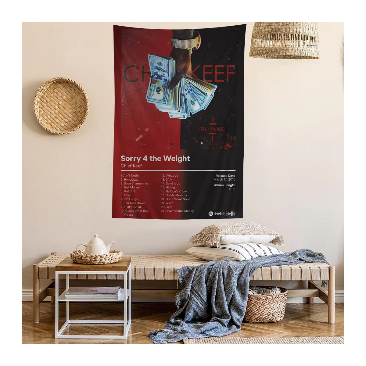Wandbehang Chef Keef Cartoon Tapisserie im Pop Rap Musik Stil für Wohnkultur und Science Fiction Dekoration, Breite: 90 cm, Höhe: 90 cm - Bild 3