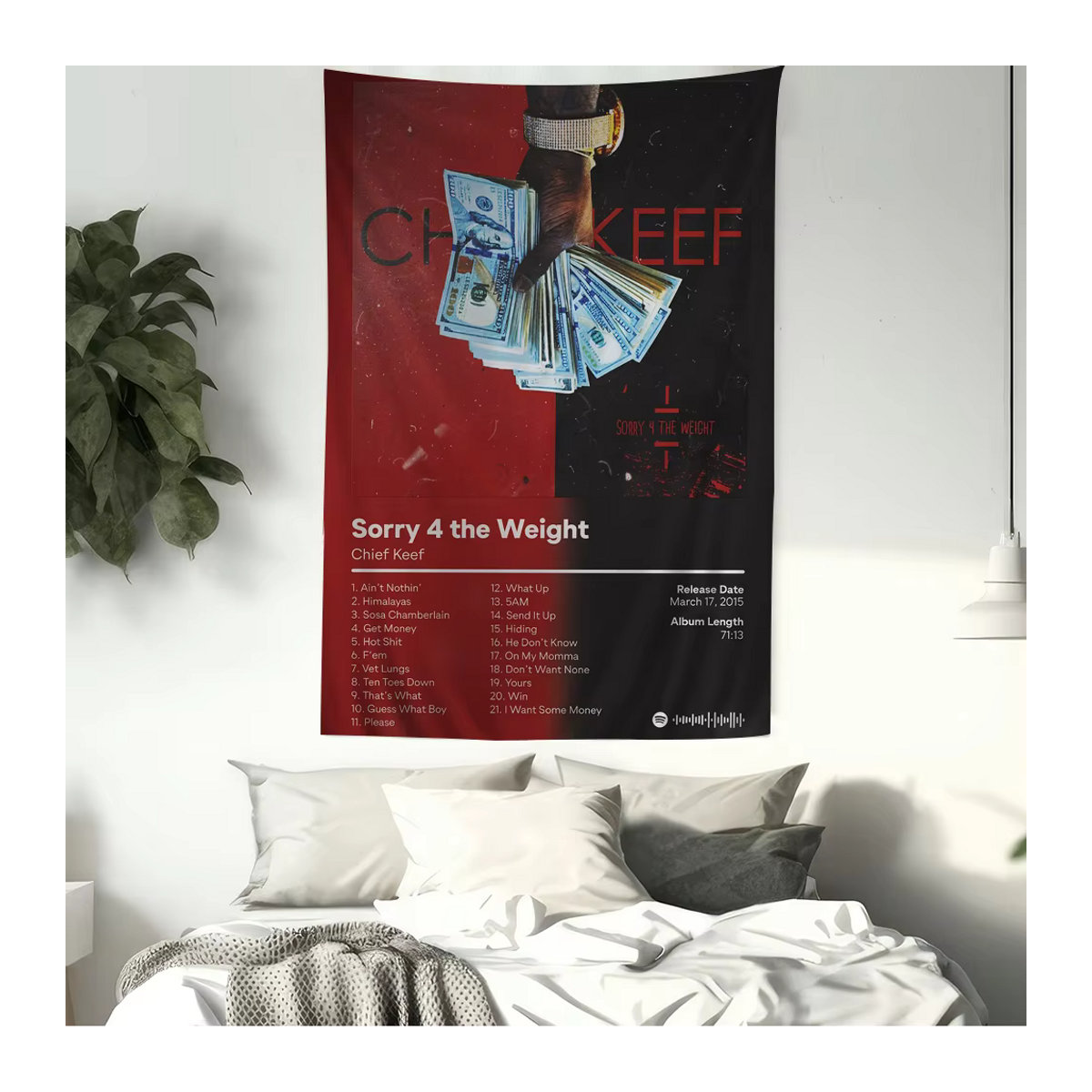 Wandbehang Chef Keef Cartoon Tapisserie im Pop Rap Musik Stil für Wohnkultur und Science Fiction Dekoration, Breite: 90 cm, Höhe: 90 cm - Bild 4