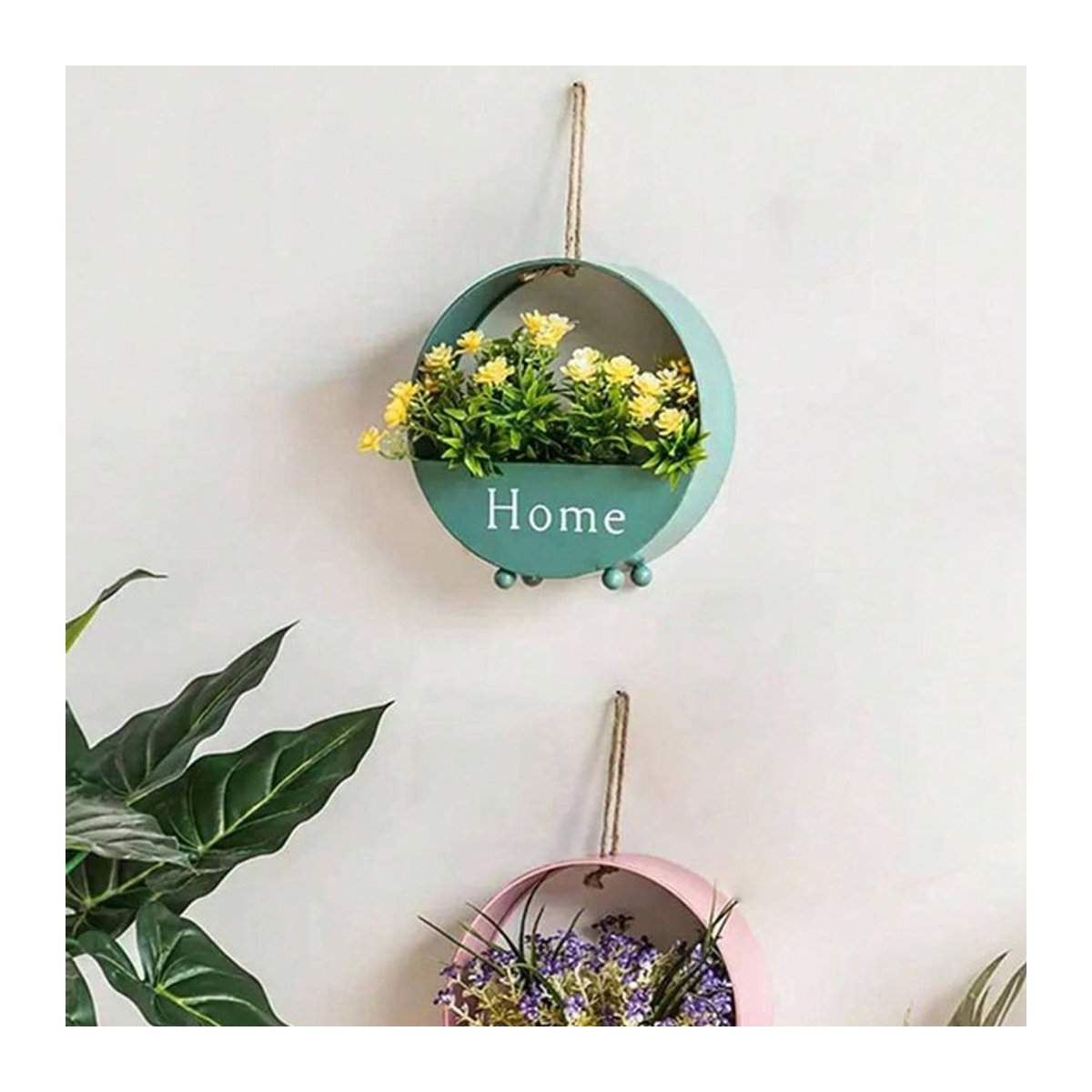 Wandbehang Pflanzer in Grün als abgeflachte Blumenvase für Hydrokultur zur Dekoration von Home Office und Wohnzimmer - Bild 1