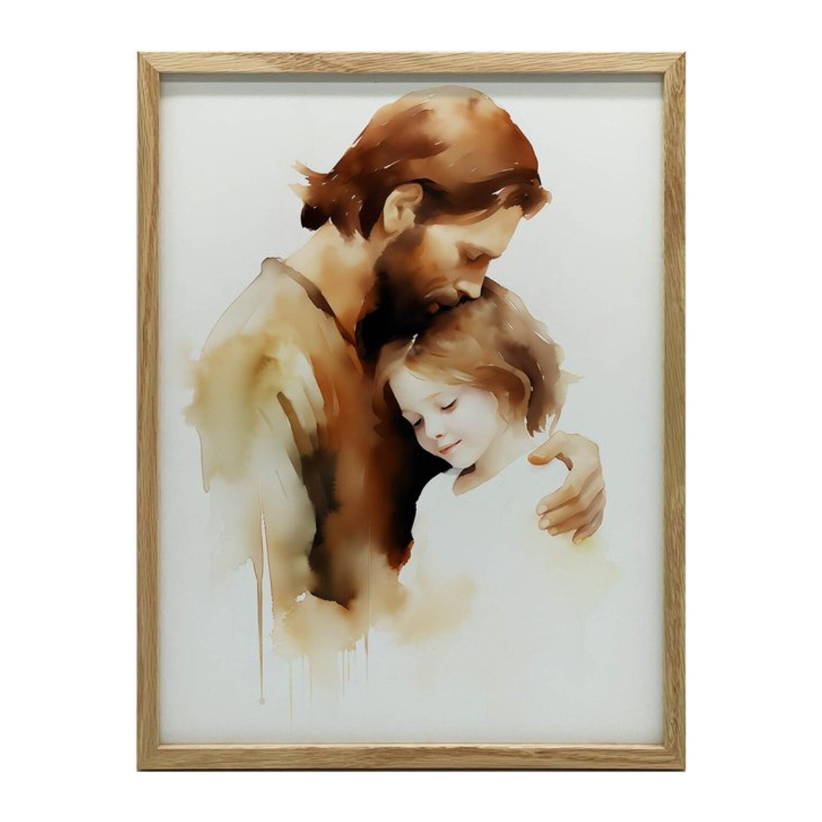 Wandbild Sichere Arme - Jesus mit kleinem Jungen mit goldenem Aluminiumrahmen, B: 30 cm, H: 40 cm - Bild 1
