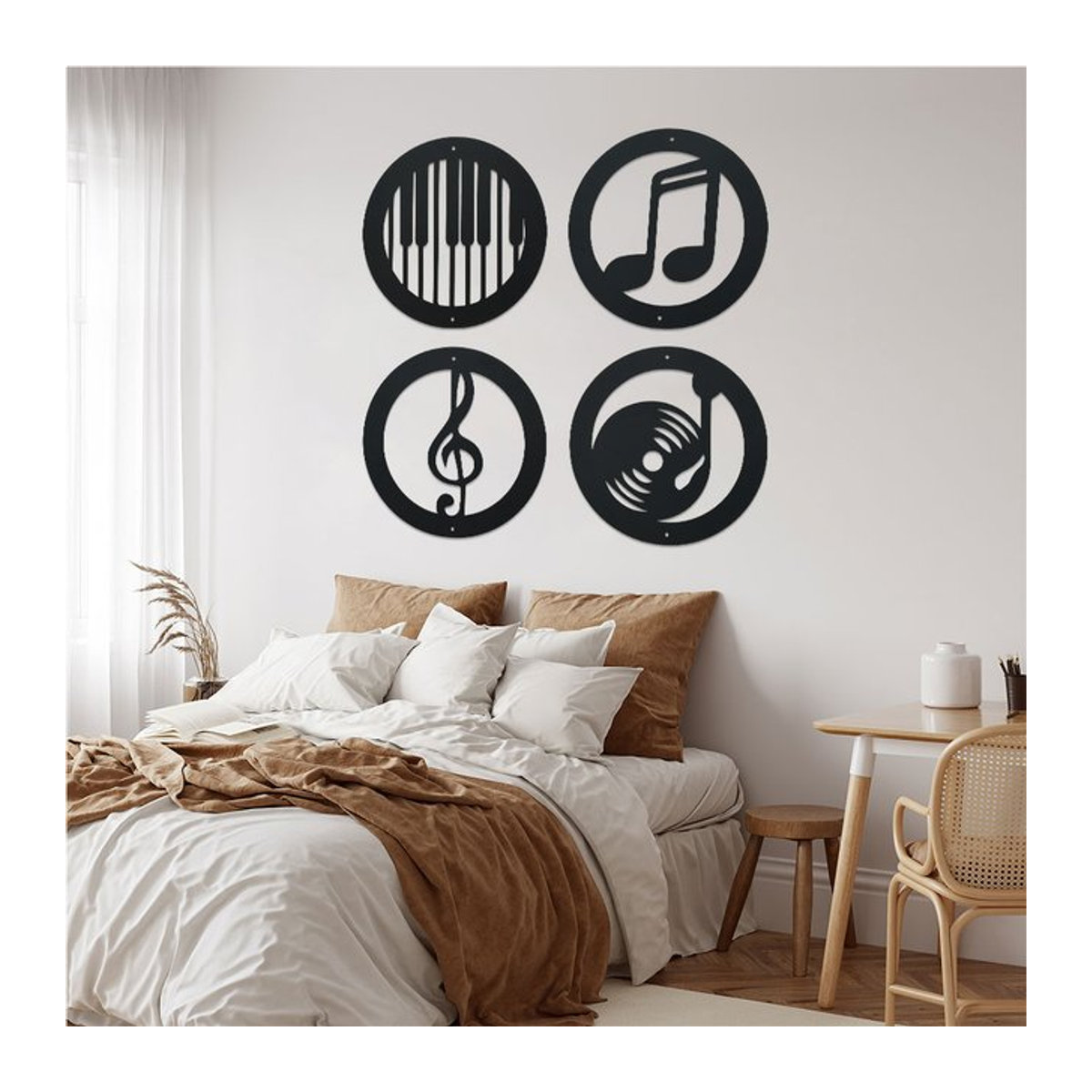 Wanddekor-Set DDPNKL mit Musiknoten-Silhouette aus schwarzem Eisen für die Wandmontage - Bild 1