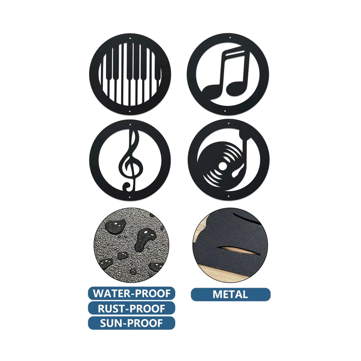 Wanddekor-Set DDPNKL mit Musiknoten-Silhouette aus schwarzem Eisen für die Wandmontage - Bild 2