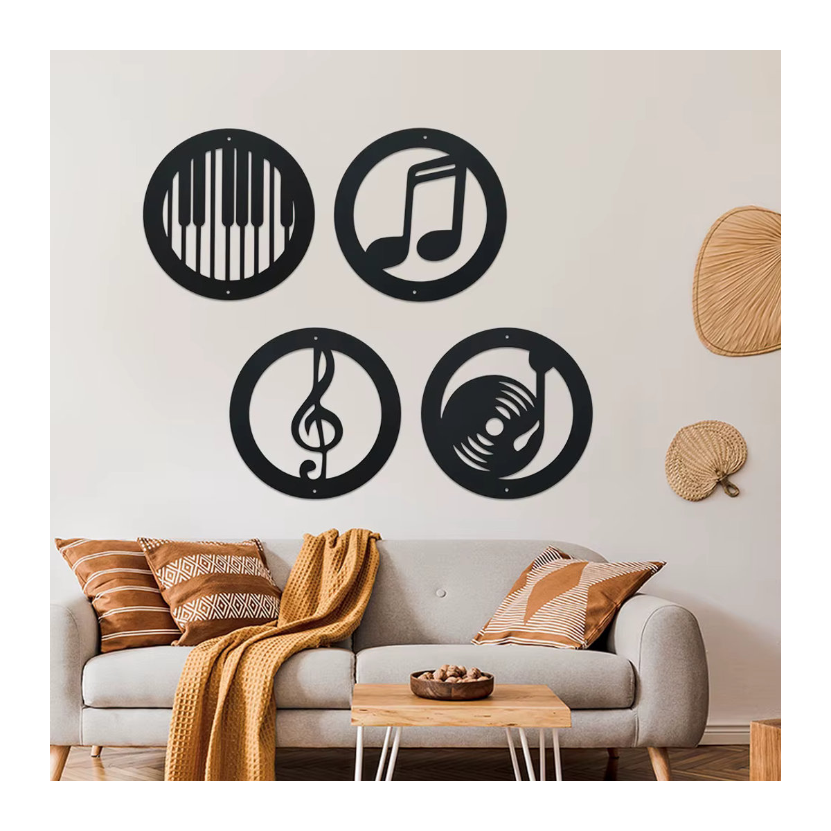 Wanddekor-Set DDPNKL mit Musiknoten-Silhouette aus schwarzem Eisen für die Wandmontage - Bild 4
