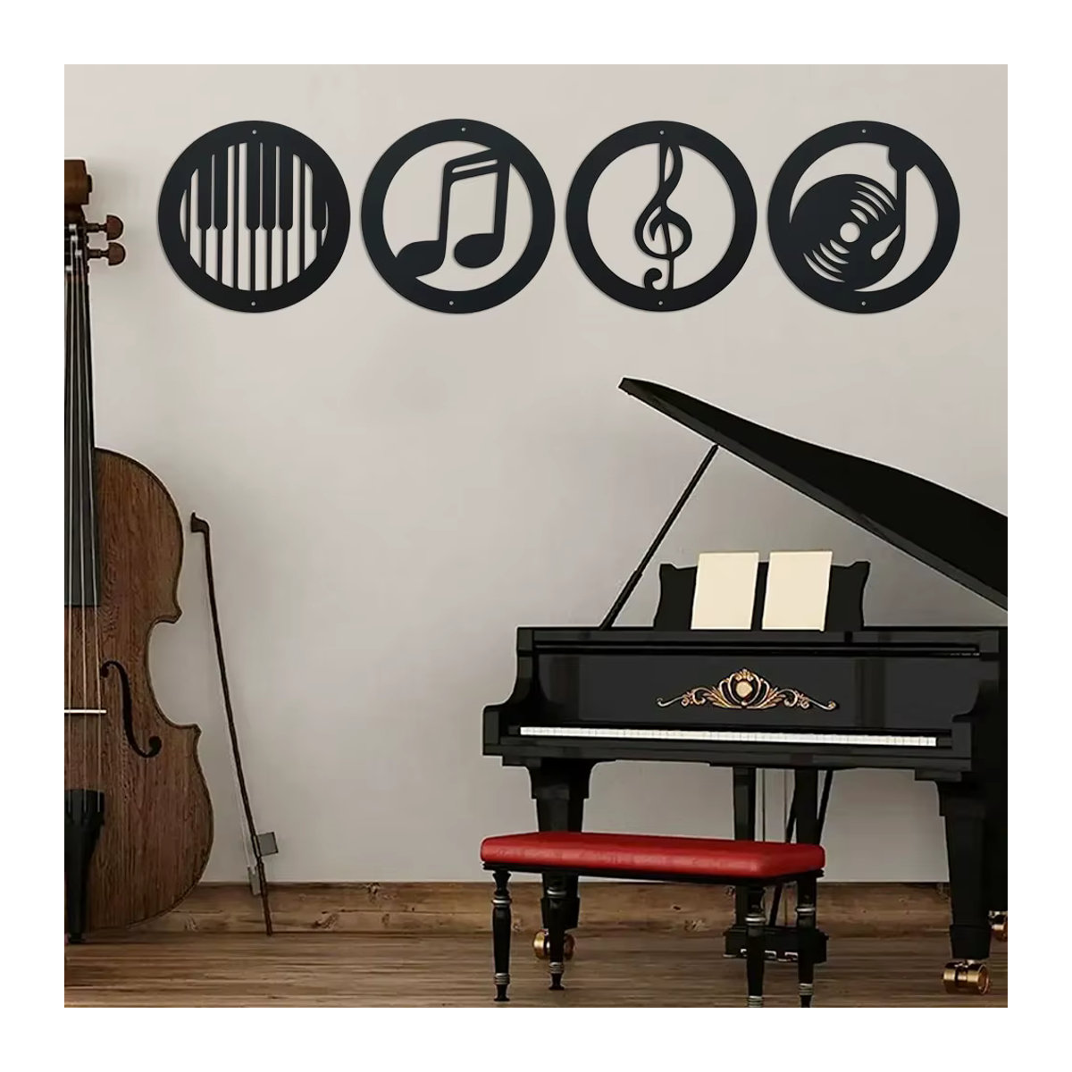 Wanddekor-Set DDPNKL mit Musiknoten-Silhouette aus schwarzem Eisen für die Wandmontage - Bild 5